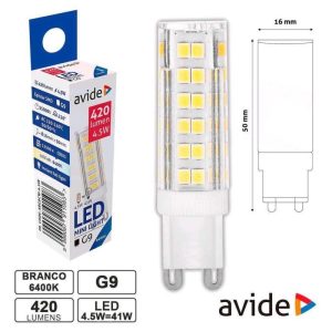 LÂMPADA LED G9 4.5W 230V 6400K 420LM AVIDE