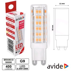 Lâmpada LED G9 4.5W 230V 3000k 400lm AVIDE