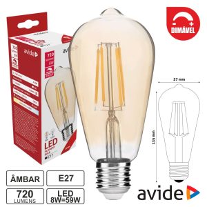 Lâmpada LED E27 Dimável Filamento 8W 230V 2400K 720lm AVIDE