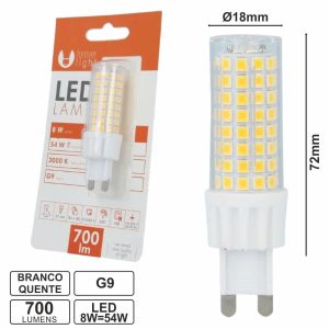 Lâmpada G9 8W=54W 230V Branco Quente 700lm