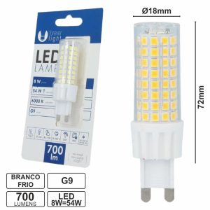 Lâmpada G9 8W=54W 230V Branco Frio 700lm