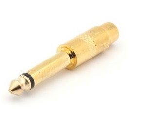 Ficha Adaptadora Jack 6,3mm Macho Mono – 1 RCA Femea (Dourada) – PACK 5 UNIDADES