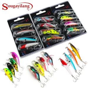 Conjunto 4 Amostras Duras Wobbler com Anzóis Anticorrosão Sougayilang