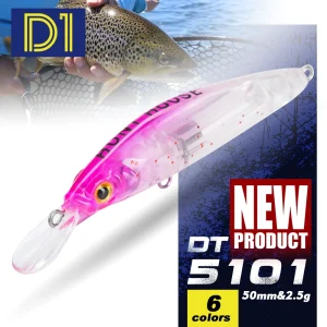 Minnow Afundante D1 50mm 2,5g para Truta e Pesca Ultraligeira