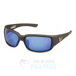 Óculos de Sol Polarizados Mustad Hank Parker – Armação Rígida Preta com Hastes Emborrachadas, Lentes Azuis Revo – Mhp101