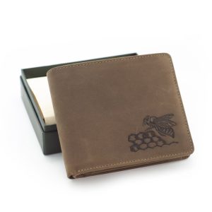 Carteira Masculina de Couro com emblema de Abelha