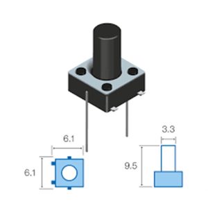 Interruptor mini pulsador preto 6mm